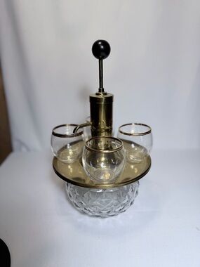 Vintage Park Sherman MCM Brass/glass Liquor Decanter With Tray and Glasses
